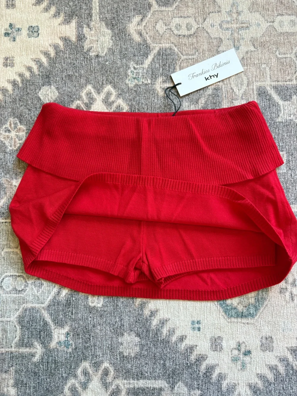 Frankie's Bikinis Red Ribbed Swim Coverup Skort